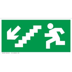 UV tábla - Menekülési út - balra le lépcsőn tábla