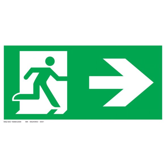 UV tábla - Menekülési út - jobbra, ajtó a bal oldalon ISO