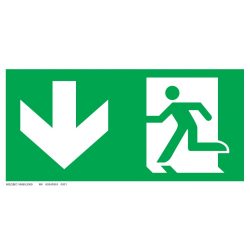 UV tábla - Menekülési út - le, ajtó jobb oldalon ISO