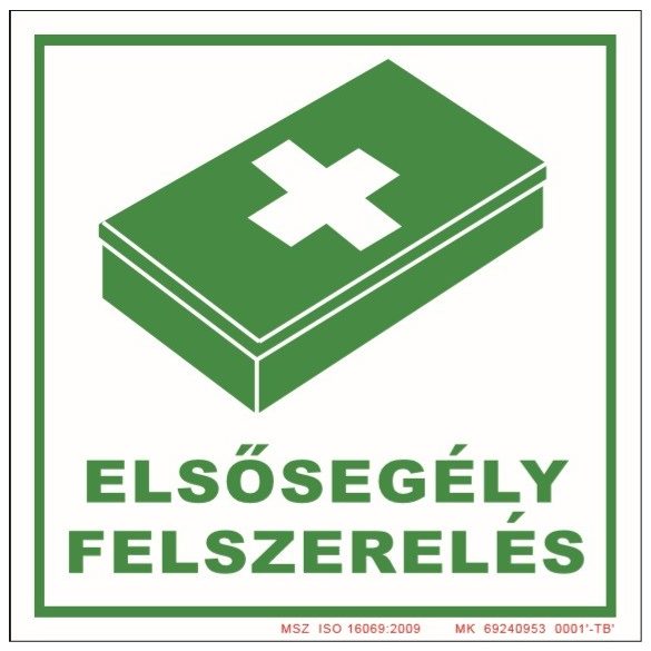 UV Elsősegély felszerelés piktogram - öntapadós tábla 150x150
