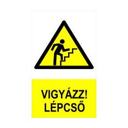 Vigyázz! Lépcső felfelé - öntapadós műanyag tábla